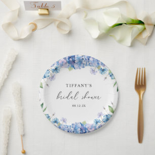 Assiettes En Carton Fête de Mariage Florale aux Hortensias Bleus Moder