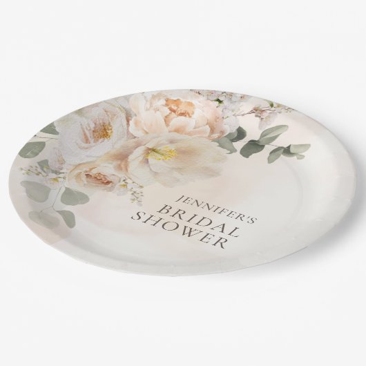 Assiettes En Carton Fête de mariage florale de jardin Eucalyptus (Angle)