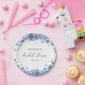 Assiettes En Carton Fête de mariage Florale Hydrangea Bleu Moderne (Fête)