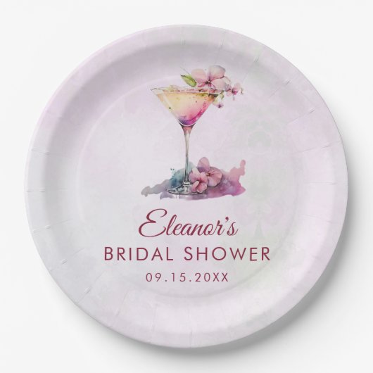 Assiettes En Carton Fête de mariage florale rose (Devant)