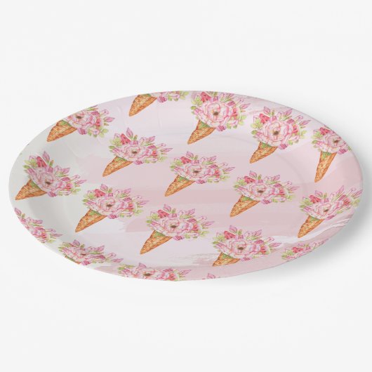Assiettes En Carton Fête de Mariage Glace Aquarelle Florale (Angle)