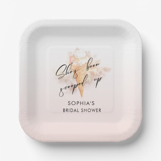 Assiettes En Carton Fête de mariage glacé rose aquarelle (Recto)