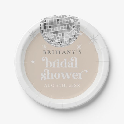 Assiettes En Carton Fête de mariage Groovy Disco Rétro Argenté  (Devant)