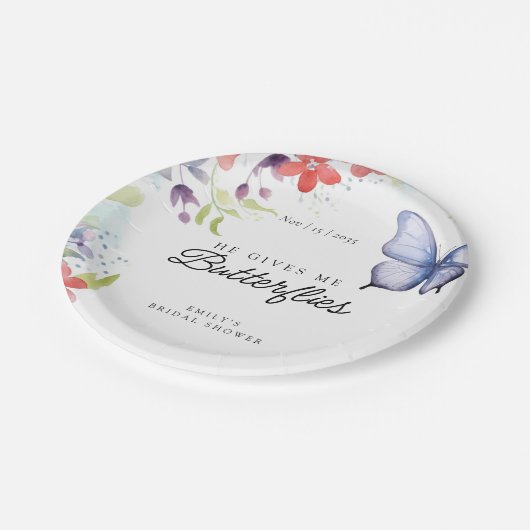 Assiettes En Carton Fête de Mariage Il Me Donne des Papillons (Angle)