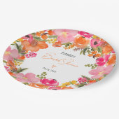 Assiettes En Carton Fête de mariage moderne avec fleurs rose orange en (Angle)