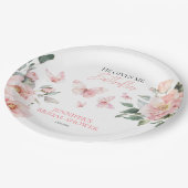 Assiettes En Carton Fête de mariage papillons floral rose (Angle)