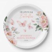 Assiettes En Carton Fête de mariage papillons floral rose (Devant)