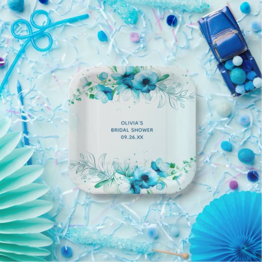 Assiettes En Carton Fête de mariage personnalisée à l'aquarelle floral (Fête)