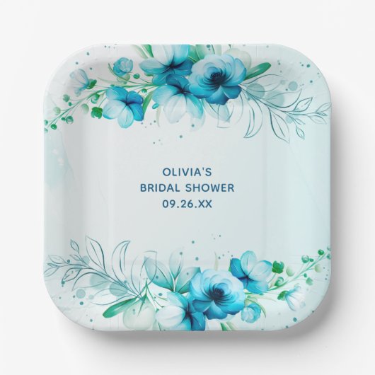 Assiettes En Carton Fête de mariage personnalisée à l'aquarelle floral (Recto)