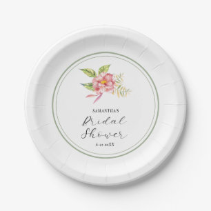 Assiettes En Carton Fête de mariage rose floral et vert sauge