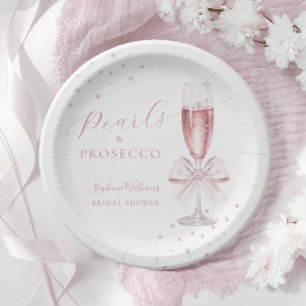 Assiettes En Carton Fête de mariage rose perles et prosecco