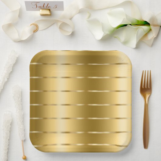 Assiettes En Carton Fête de mariage ruban jaune or chic (Mariage)