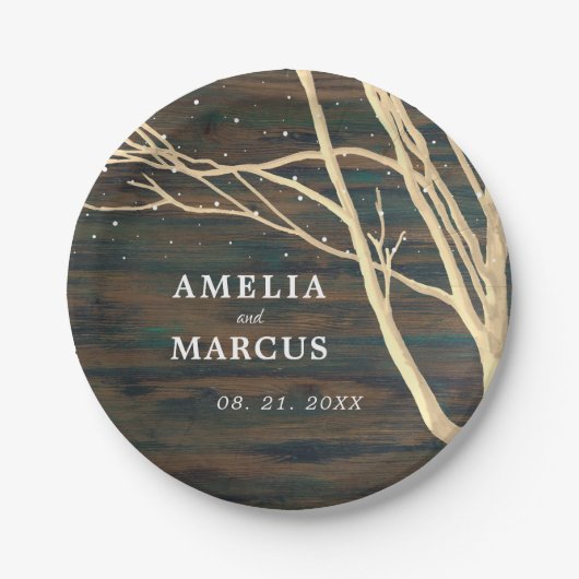 Assiettes En Carton Fête de mariage rustique en bois foncé d'hiver (Devant)