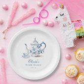 Assiettes En Carton Fête de mariage thème thé fleuri bleu (Fête)