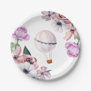 Assiettes En Carton Fête de Mariée Voyageante en Montgolfière à Décor
