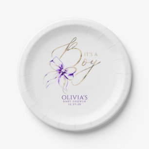 Assiettes En Carton Fête de naissance bébé garçon Ruban Violet