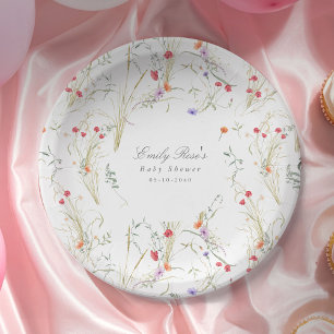 Assiettes En Carton Fête de naissance botanique de prairie printanière