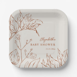 Assiettes En Carton Fête de naissance botanique élégante en ligne art