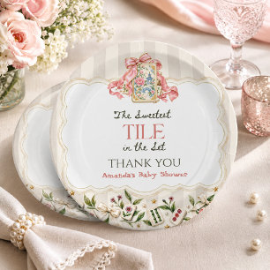 Assiettes En Carton Fête de naissance de bébé fille au carrelage Mahjo