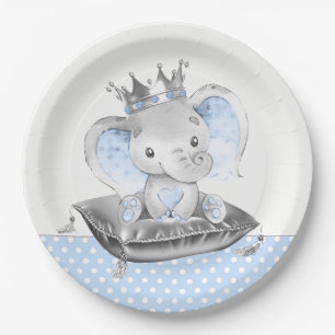 Assiettes En Carton Fête de naissance de bébé Prince Éléphant