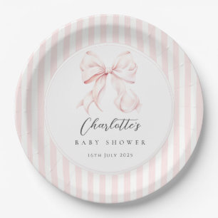 Assiettes En Carton Fête de Naissance Élégant Ruban Rose