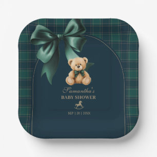 Assiettes En Carton Fête de naissance garçon ours en peluche écossais