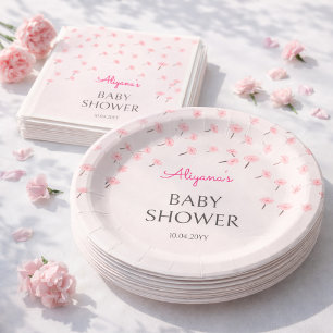 Assiettes En Carton Fête de naissance minimaliste aux fleurs aquarelle