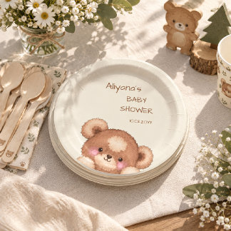 Assiettes En Carton Fête de naissance ourson mignon forêt aquarelle