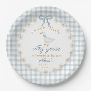 Assiettes En Carton Fête de Naissance Silly Goose Bleu à Carreaux