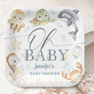 Assiettes En Carton Fête de Naissance Sous L'Océan Genre Neutre Océan