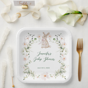Assiettes En Carton Fête de naissance Sweet Meadow Bunny & Fleurs sauv