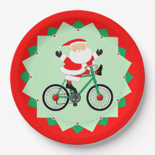 Assiettes En Carton Fête de Noël à vélo vacances cyclisme