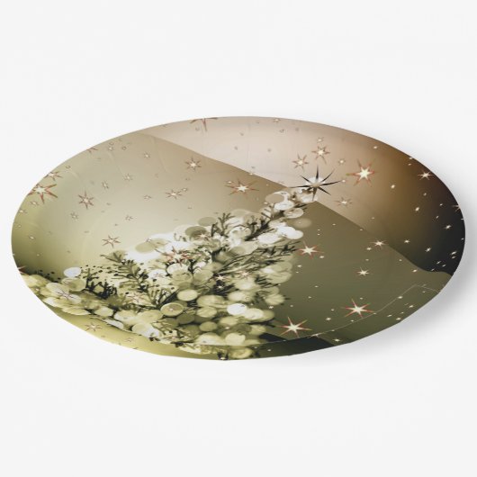 Assiettes En Carton Fête de Noël Arbre d'Or brillant Étincelles (Angle)