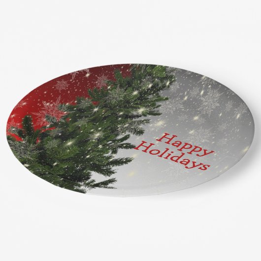 Assiettes En Carton Fête de Noël Arbre vert Rouge Argent Flèches (Angle)