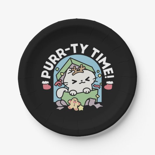 Assiettes En Carton Fête de Noël avec Purr-ty Time Cat (Devant)