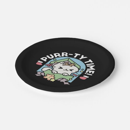 Assiettes En Carton Fête de Noël avec Purr-ty Time Cat (Angle)