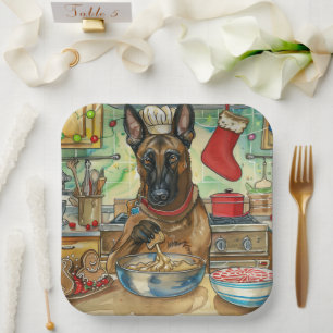 Assiettes En Carton Fête de Noël avec un Malinois belge : Pâtisserie f