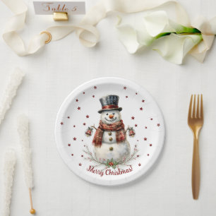 Assiettes En Carton Fête de Noël Bonhomme de Neige