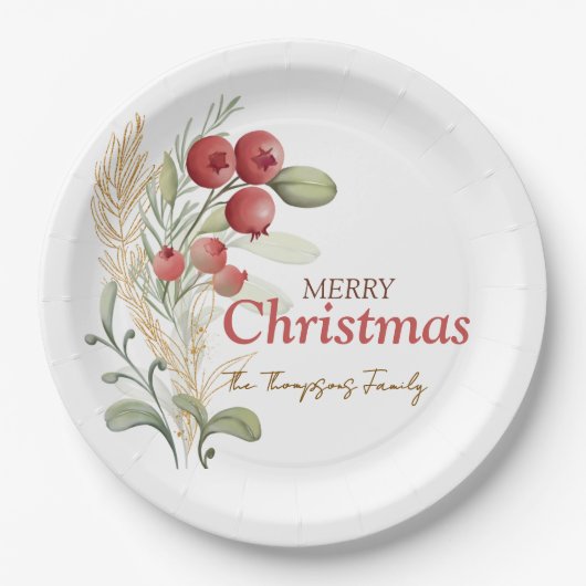 Assiettes En Carton Fête de Noël botanique des baies rouges (Devant)