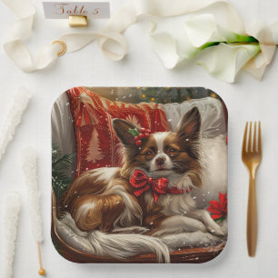 Assiettes En Carton Fête de Noël de chien de Papillon