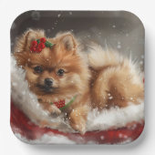 Assiettes En Carton Fête de Noël de Chien de Poméranie (Recto)