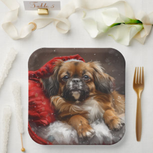 Assiettes En Carton Fête de Noël de Chien Espagnol Tibétain
