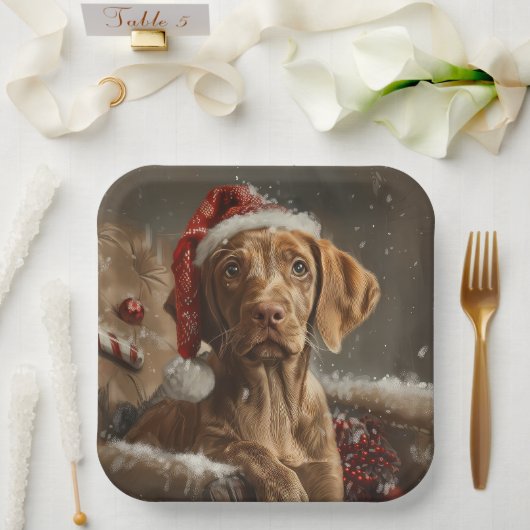 Assiettes En Carton Fête de Noël de Chien Vizsla (Mariage)