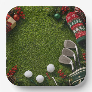 Assiettes En Carton Fête de Noël de golf pour golfeur