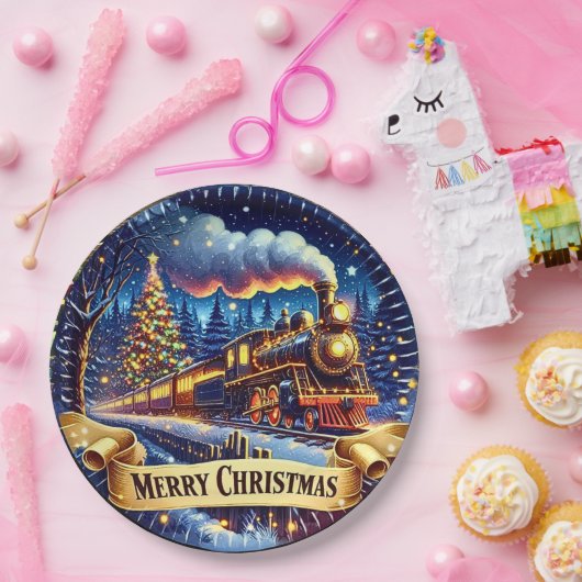 Assiettes En Carton Fête de Noël de l'homme du train à vapeur (Fête)
