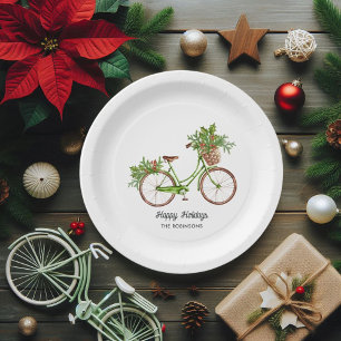 Assiettes En Carton Fête de Noël de Vélo Floral Aquarelle