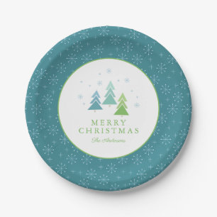 Assiettes En Carton Fête de Noël des arbres turquoises et bleus