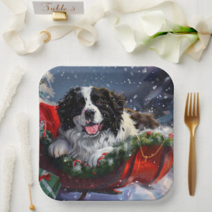 Assiettes En Carton Fête de Noël des chiens de Terre-Neuve