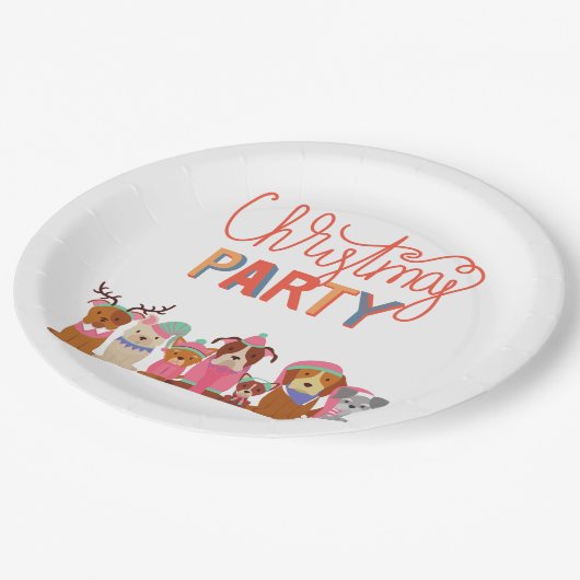 Assiettes En Carton Fête de Noël des mignons chiens (Angle)