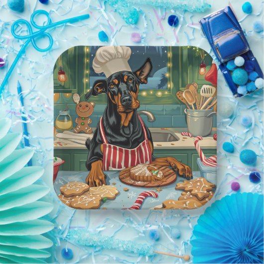 Assiettes En Carton Fête de Noël Doberman Pinscher (Fête)